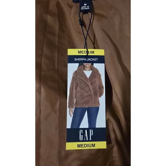 Gap Sherpa Moto Jacket Women's Sz M Brown Double Breasted NEW - Picture 6 of 7